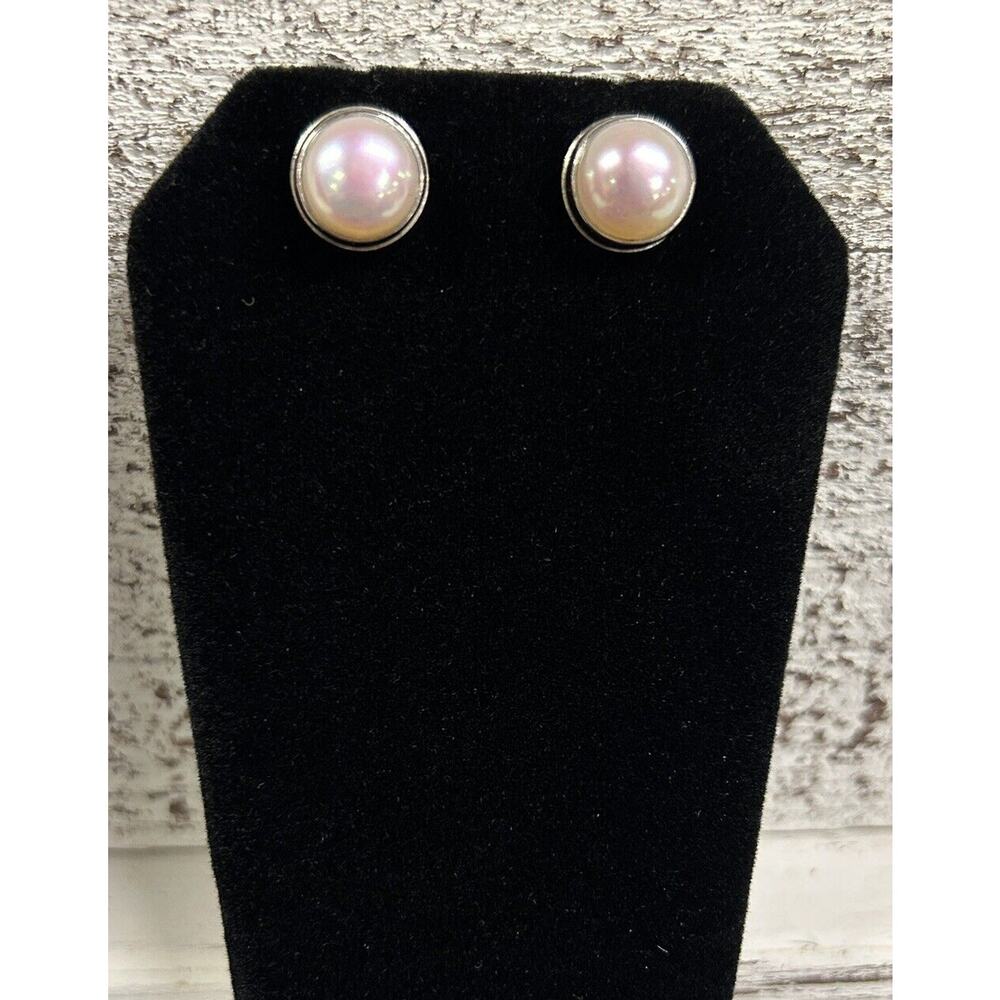 Lucas Lameth Pearl Stud 925 Sterling Silver Earrings Signed